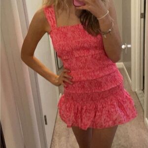 Lilipretty Sweet Sonya Floral Smocked Ruffle Tie Dress- pink size S